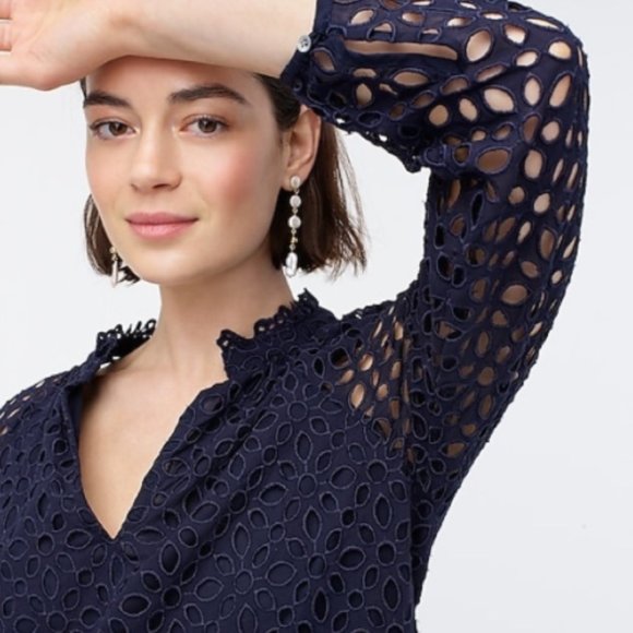 NWT J. Crew Tiered Navy Embroidered Eyelet Dress - Picture 5 of 5
